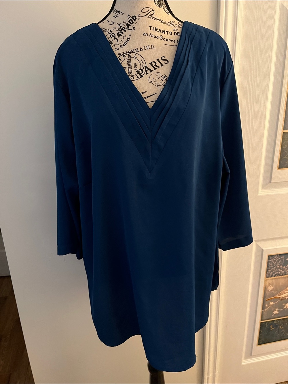 BloomChic Deep Blue V-Neck Pleated Tunic